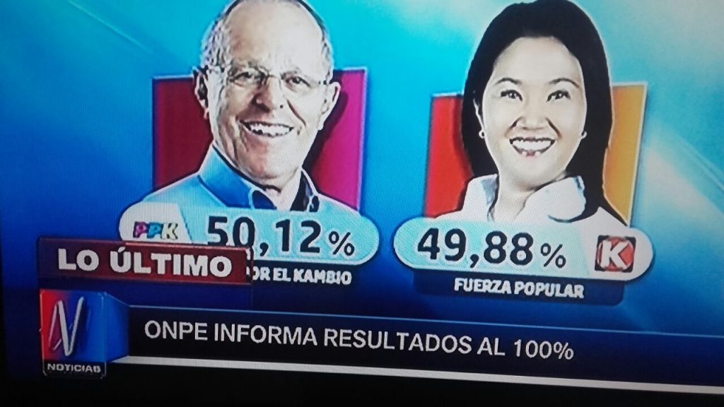 RESULTADOS ONPE AL 100%: PPK 50,12% Y KEIKO FUJIMORI 49,88%