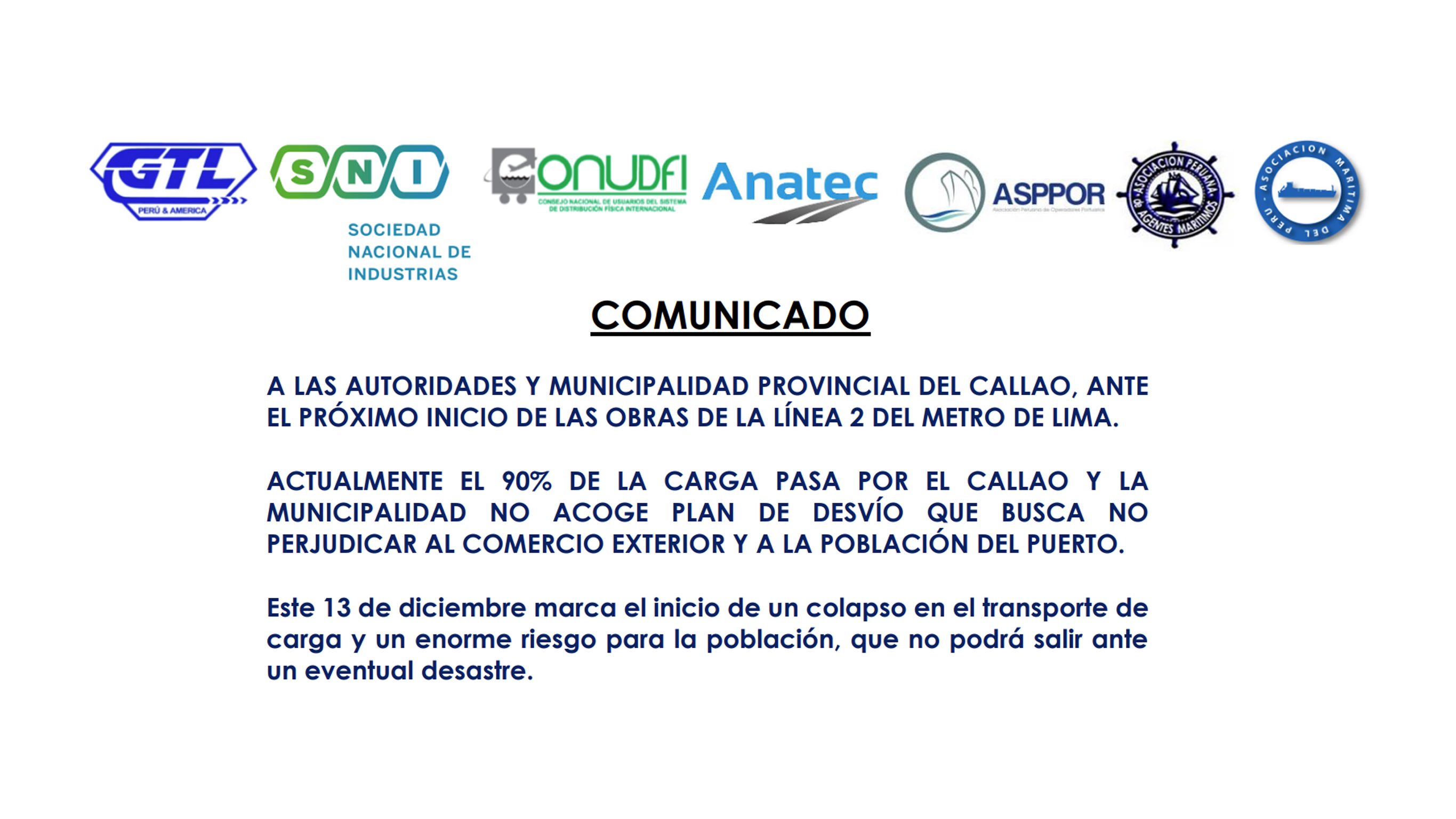 COMUNICADO A LAS AUTORIDADES Y MUNICIPALIDAD PROVINCIAL DEL CALLAO